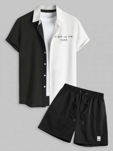 Two Tone Button Up Shirt And Shorts