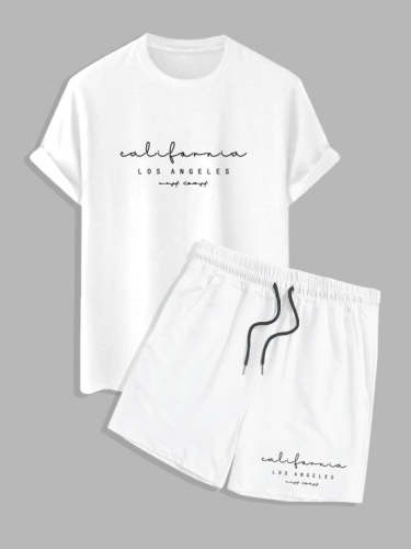 Los Angeles Print T Shirt And Shorts Set