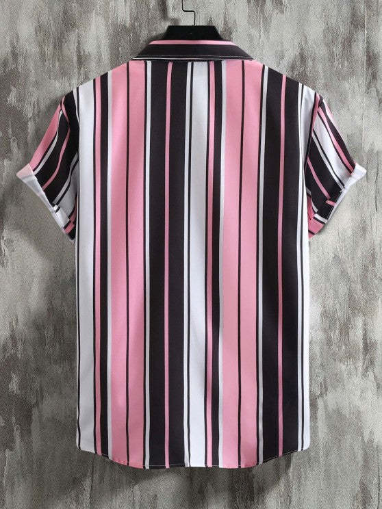 Vertical Stripes Shirt And Casual Shorts Set