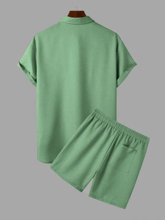 Solid Color Shirt And Casual Shorts Set