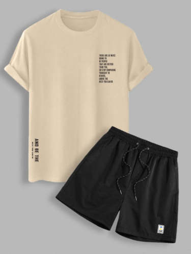 Slogan Print Casual T Shirt And Shorts