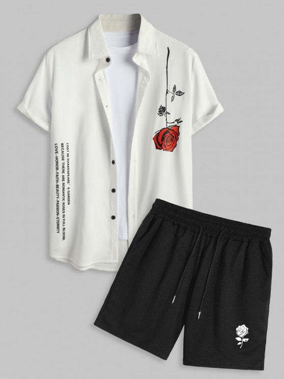 Streetwear Slogan Shirt And Floral Shorts Set