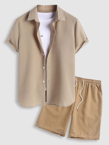 Textured Shirt And Casual Shorts Set