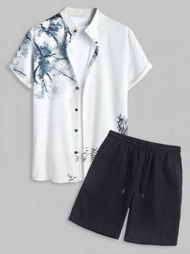 Ink Wash Painting Shirt And Casual Shorts