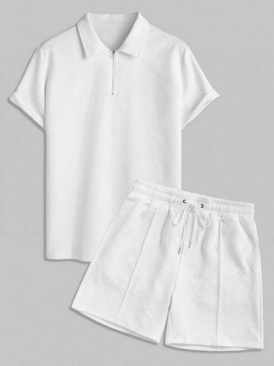 Geometric Polo T Shirt And Shorts Sports Set