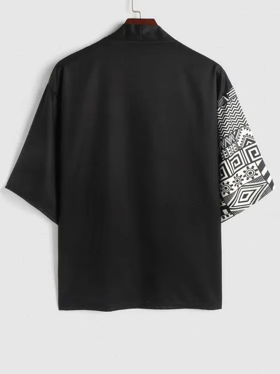 Japanese Print Kimono And Casual Shorts Set