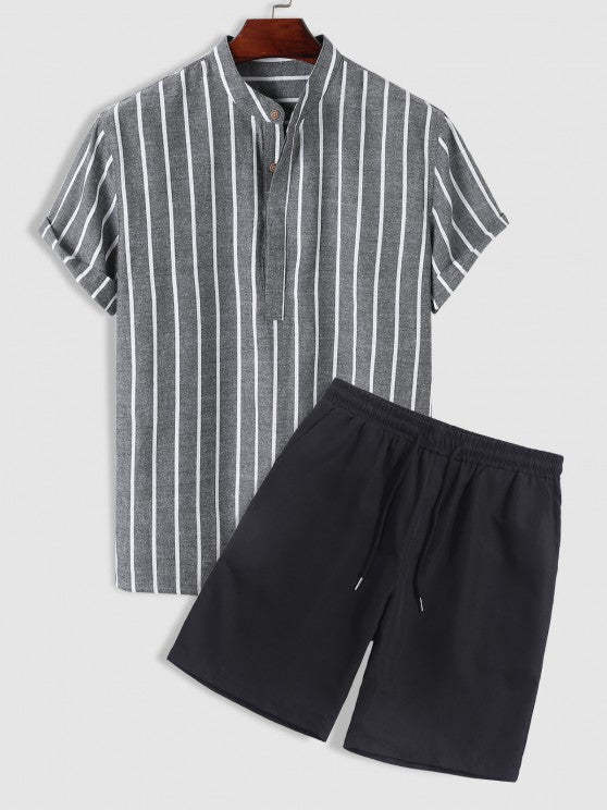 Casual Vertical Striped Shirt And Shorts