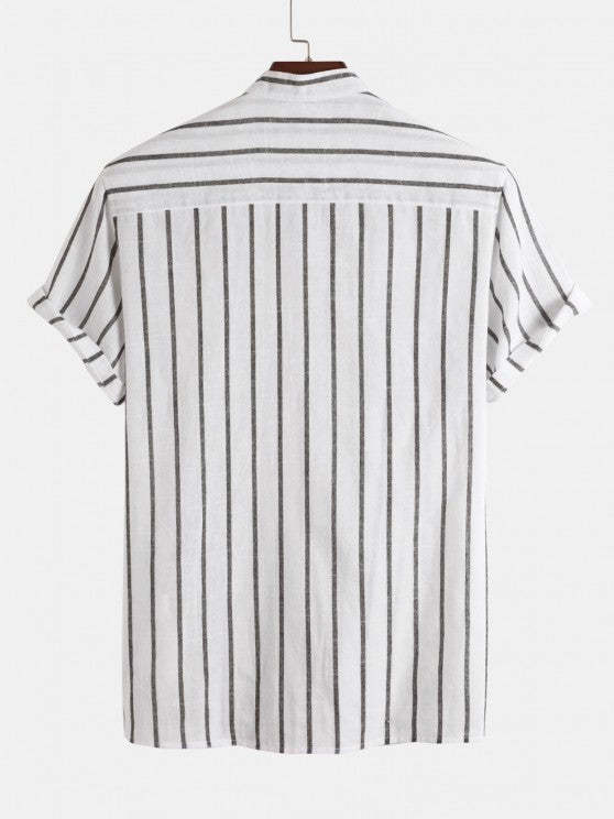 Casual Vertical Striped Shirt And Shorts