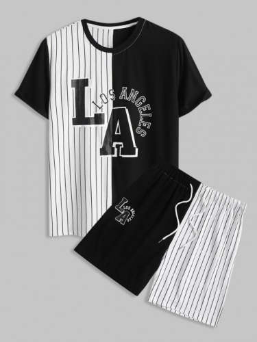 Stripes Los Angeles Printed T Shirt And Shorts Set