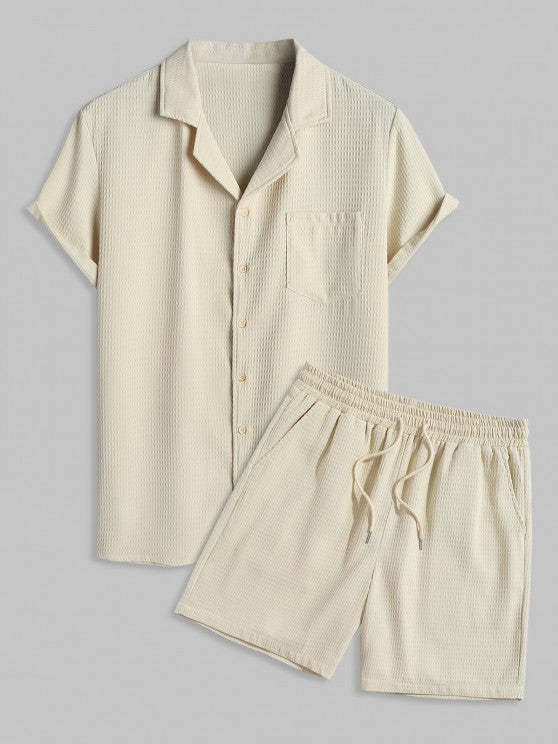 Textured Pocket Shirt And Bermuda Shorts Set