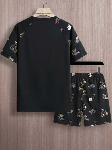 Flowers Pattern Short Sleeves T Shirt And Shorts Set