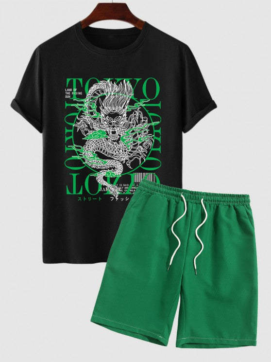 Dragon Graphic T Shirt And Bermuda Shorts Set