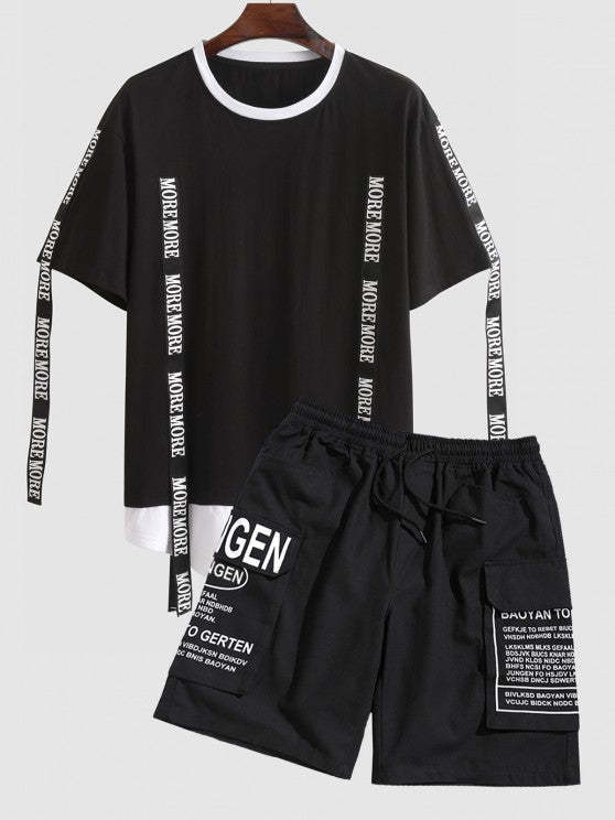 Stylish Letter Tape Tee And Shorts