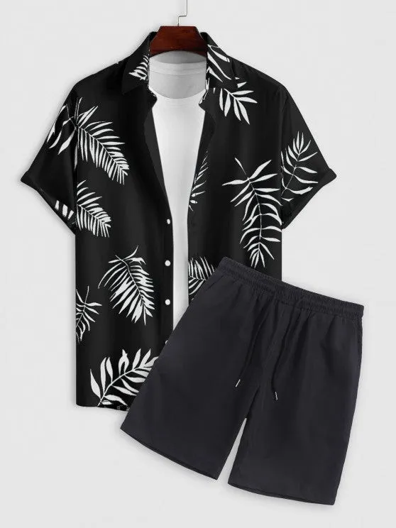 Tropical Leaves Shirt And Casual Shorts Set