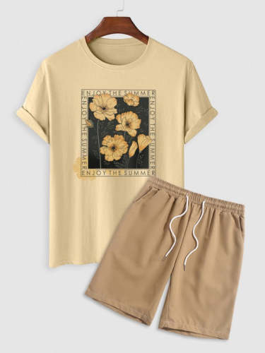Floral Print T Shirt And Basic Casual Shorts Set