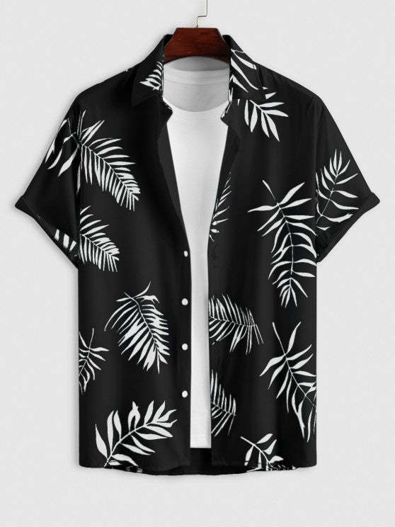 Tropical Leaves Shirt And Casual Shorts Set