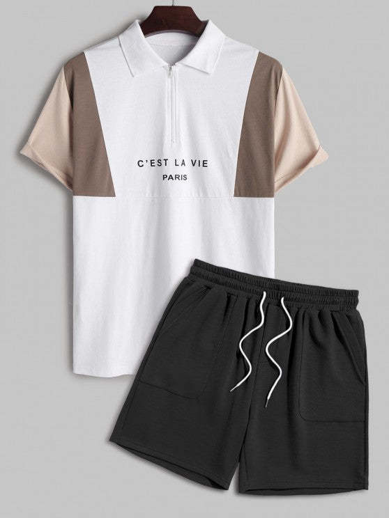Comfortable Collared Tee And Shorts Set