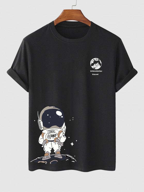 Cartoon Astronaut Pattern T Shirt And Shorts Set