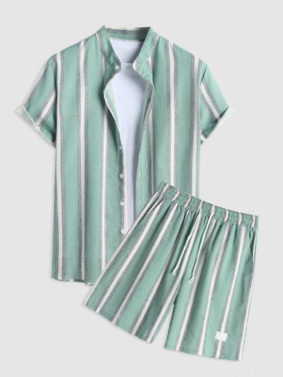Linen Striped Pattern Shirt And Shorts
