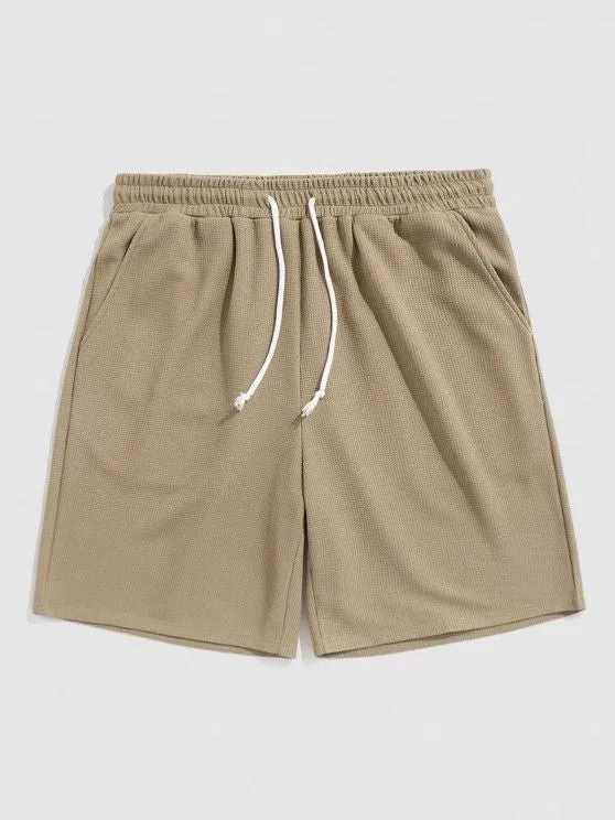 Textured Drawstring Shorts Set