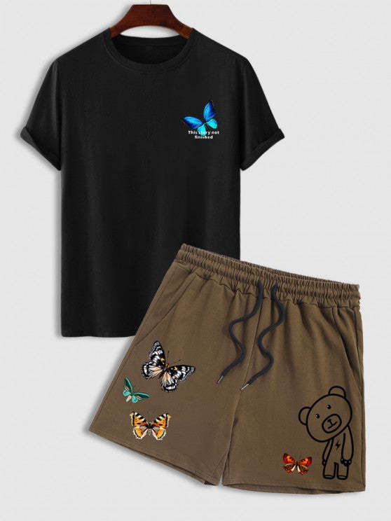 Slogan Butterfly Printed T Shirt And Shorts