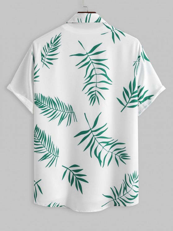 Tropical Leaves Pattern Shirt And Casual Shorts Set
