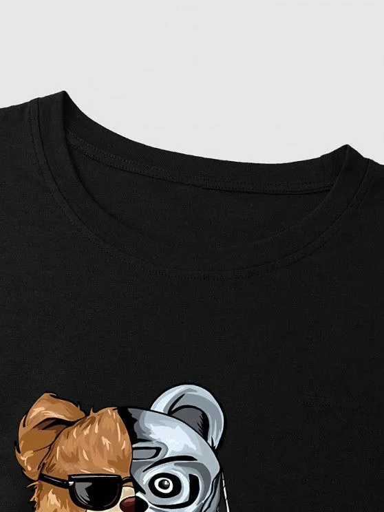 Cartoon Bear Pattern Short Sleeves T Shirt And Shorts Set