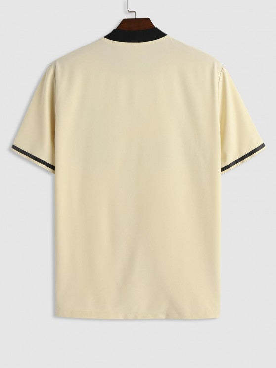 Stand Collar Shirt With Drawstring Pocket Shorts Set