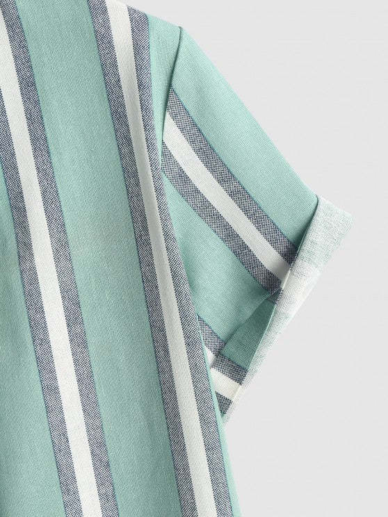 Linen Striped Pattern Shirt And Shorts