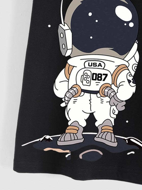 Cartoon Astronaut Pattern T Shirt And Shorts Set