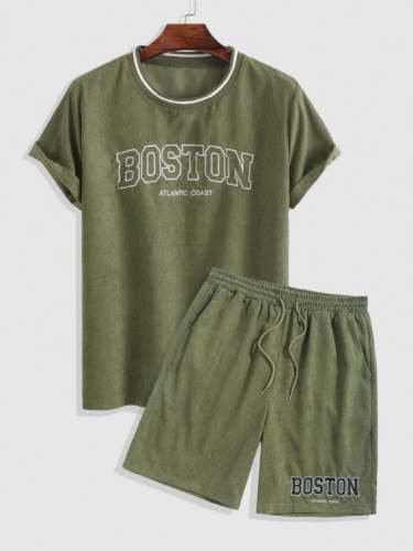Boston Embroidered Tee And Shorts Set