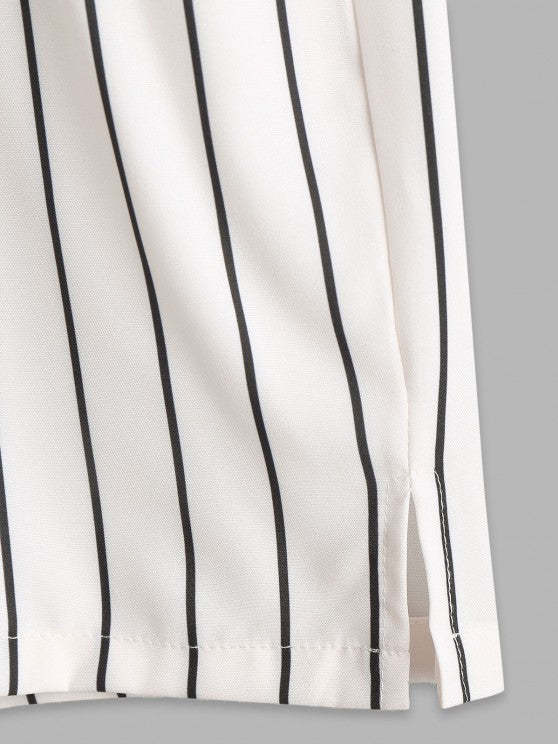 Casual Vertical Stripes Printed Shirt And Shorts