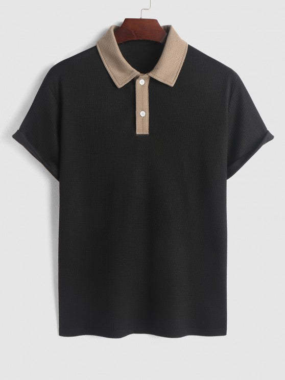 Spliced Textured Short Sleeves Polo T Shirt And Shorts
