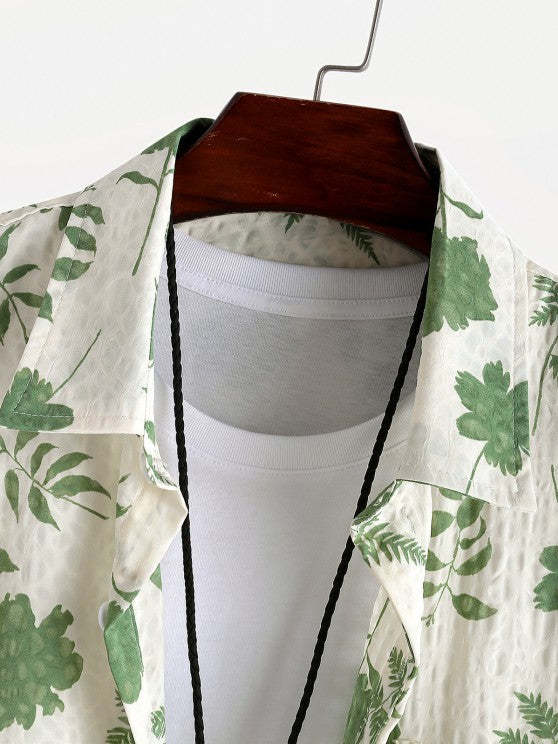 Floral Pattern Front Pocket Design Shirt And Shorts