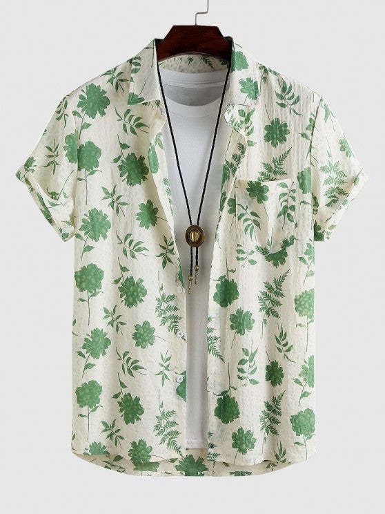 Floral Pattern Front Pocket Design Shirt And Shorts