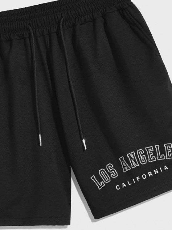 Los Angeles Letter Tee And Drawstring Shorts