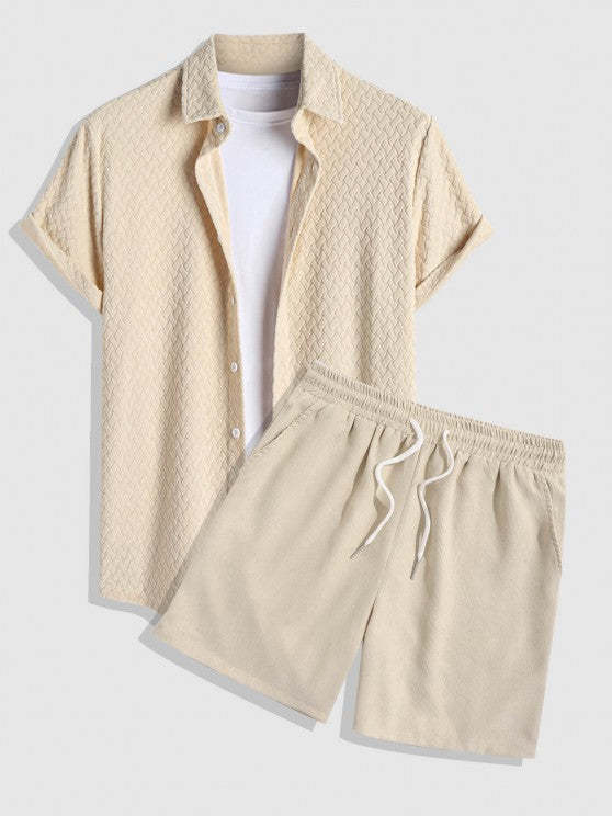 Casual Summer Shirt And Textured Shorts Set