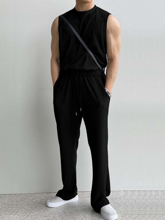 Solid Colored Tank Top And Pants Set