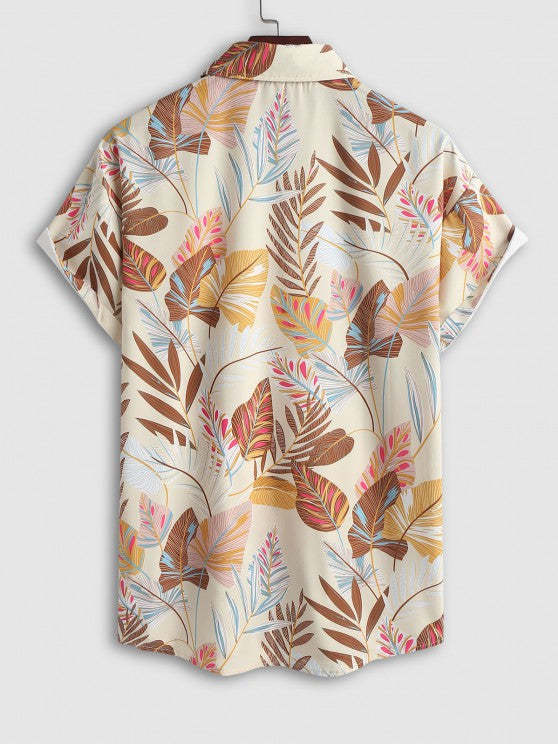 Floral Front Pocket Hawaiian Print Shirt And Shorts