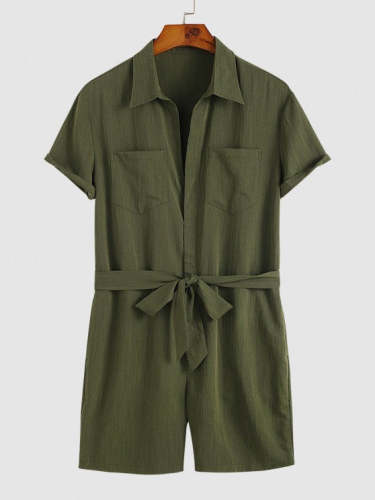 Double Pocket Rompers With Collar Tie
