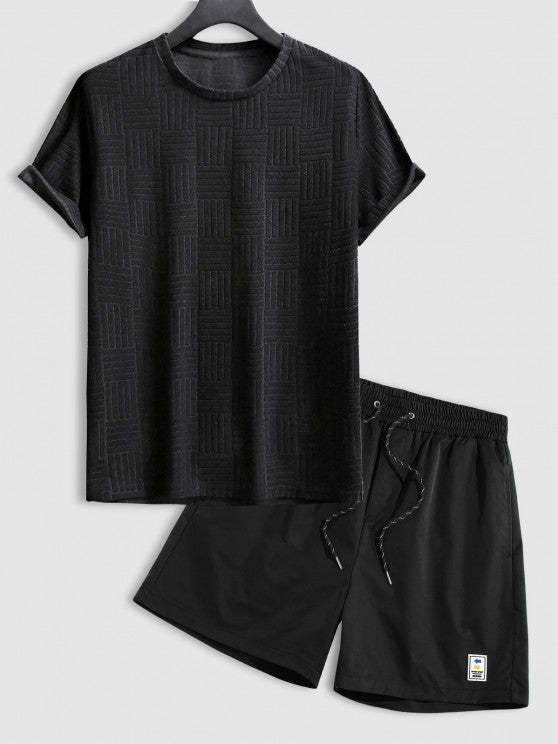 Jacquard Patterned Short Sleeves T Shirt And Shorts