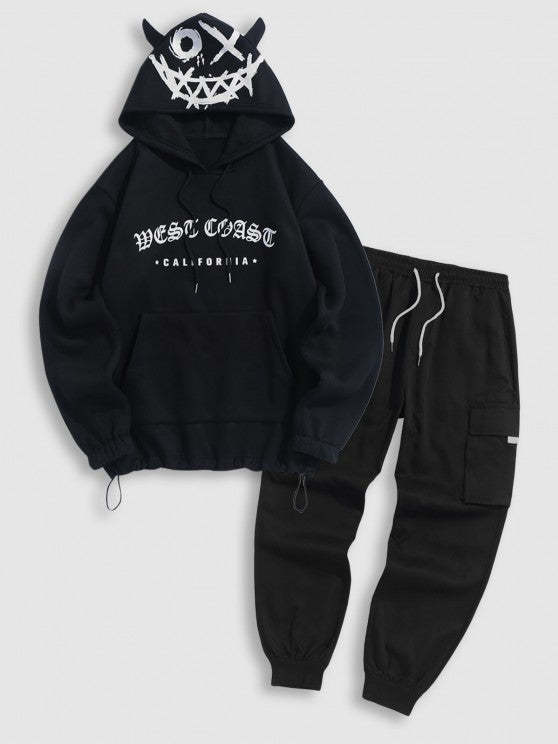 Graphic Hoodie And Cargo Pants Set