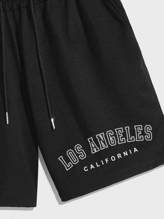 Los Angeles Letter Tee And Drawstring Shorts