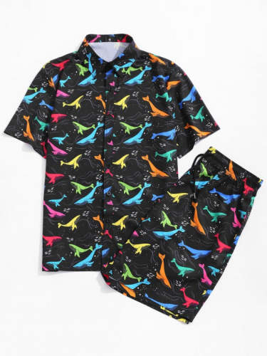 Vibrant Whale Print Top And Shorts Set