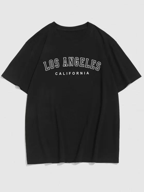 Los Angeles Letter Tee And Drawstring Shorts