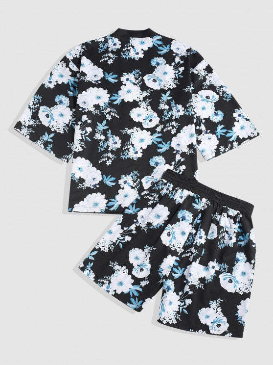 Floral Kimono Printed And Shorts Set