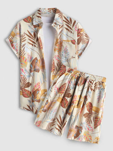 Floral Front Pocket Hawaiian Print Shirt And Shorts