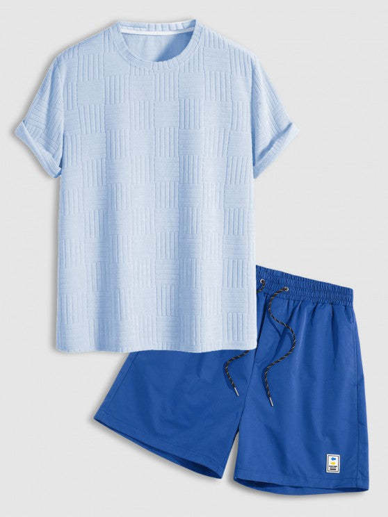 Jacquard Patterned Short Sleeves T Shirt And Shorts