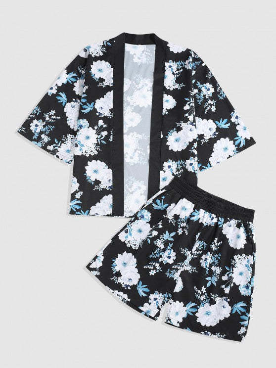 Floral Kimono Printed And Shorts Set