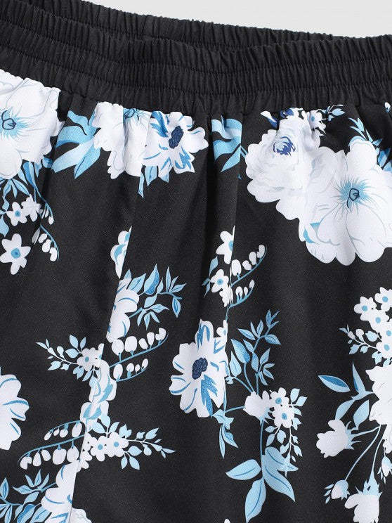 Floral Kimono Printed And Shorts Set